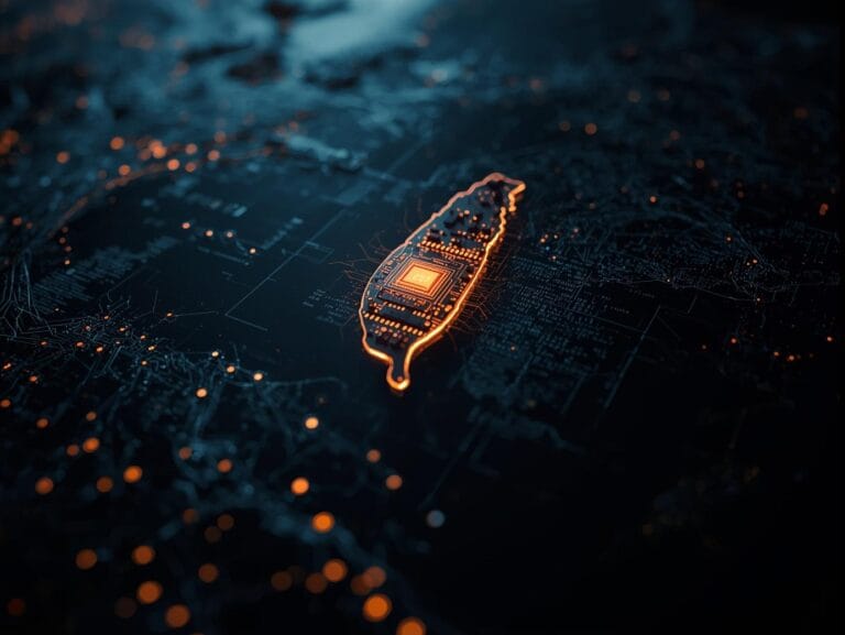 AI chip war Map of Taiwan with AI chip overlay highlighting its role in global tech and geopolitics