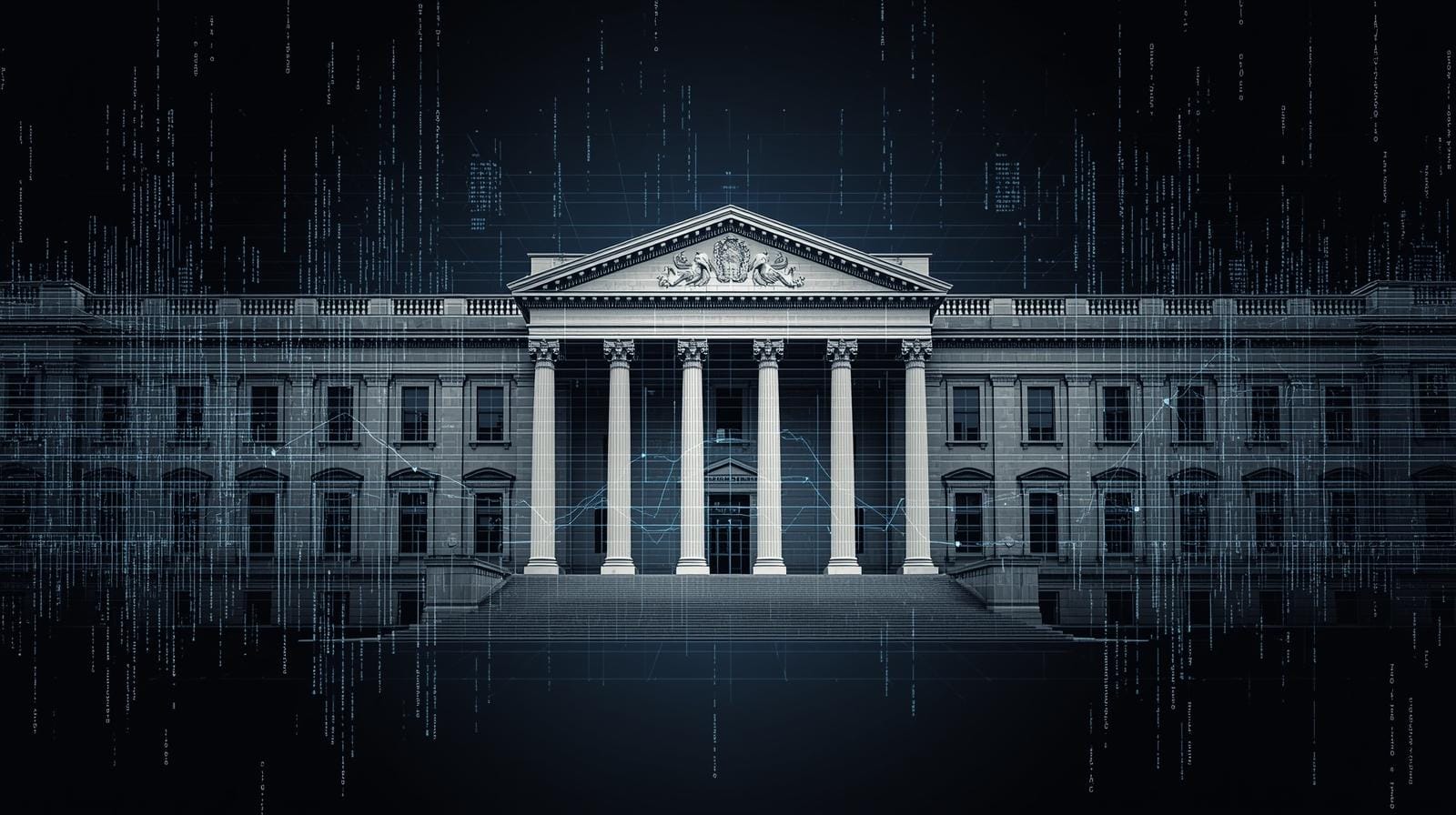 Central bank with holographic digital grid and data streams